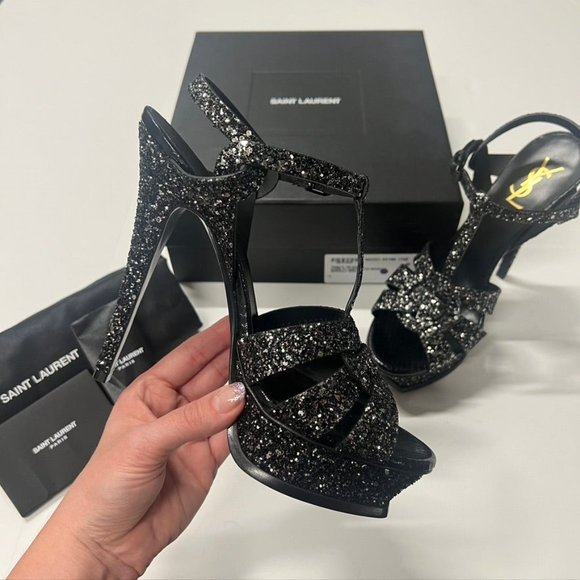 Saint Laurent Tribute 105 Black glitter sandal size 40 - Picture 2 of 11